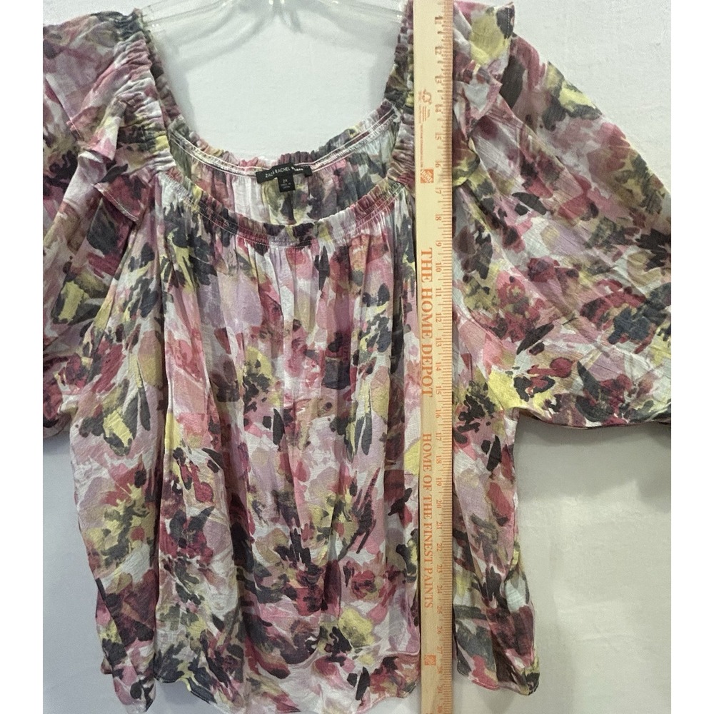 Zac & Rachel 3/4 Sleeve or Off Shoulder Blouse Sz2X Floral Lilac Rose Multicolor - Picture 5 of 10
